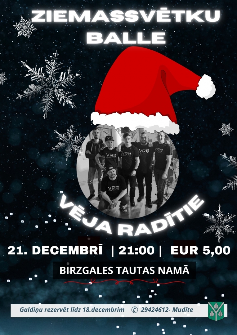 Ziemassvētku balle Birzgales Tautas namā 21.decembrī pl.21.00 ar grupu Vēja radītie