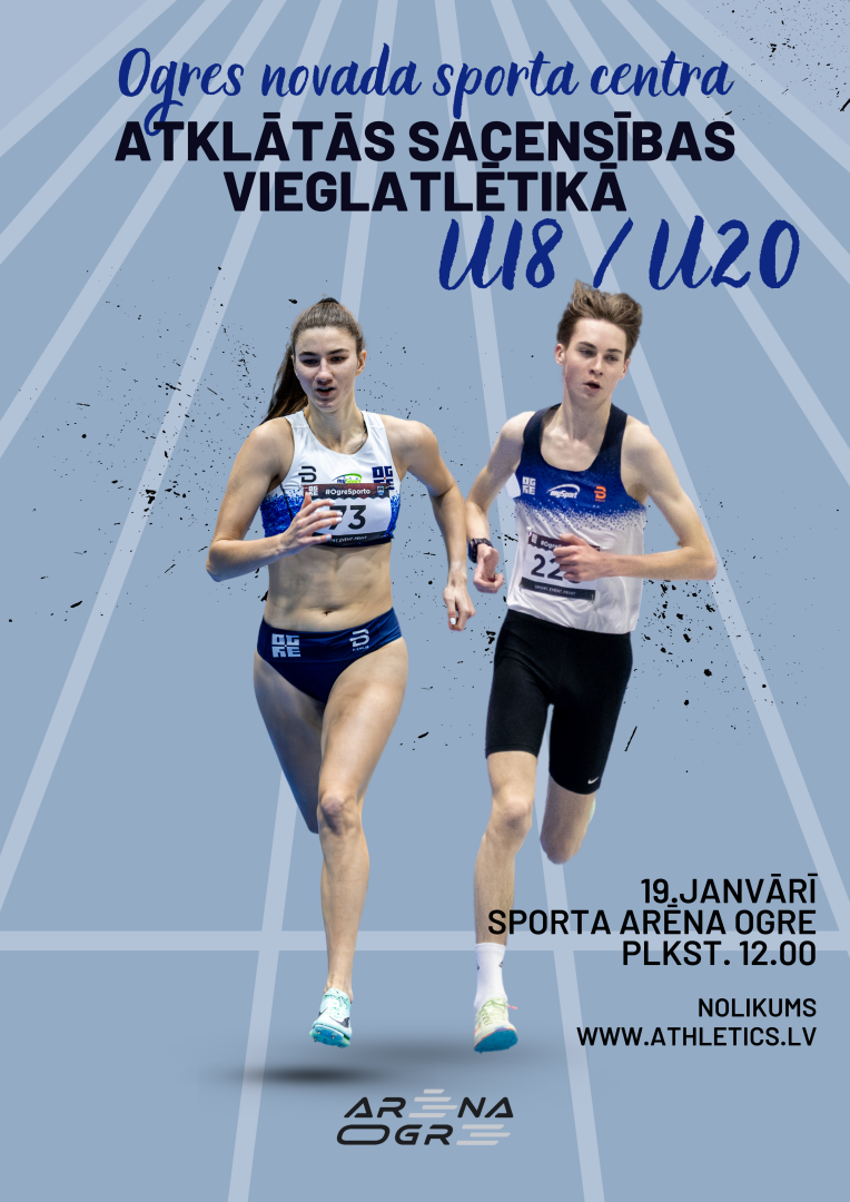 Ogres novada sporta centra atklātās sacensības vieglatlētikā U18  un U20 19.janvārī plkst. 15.00