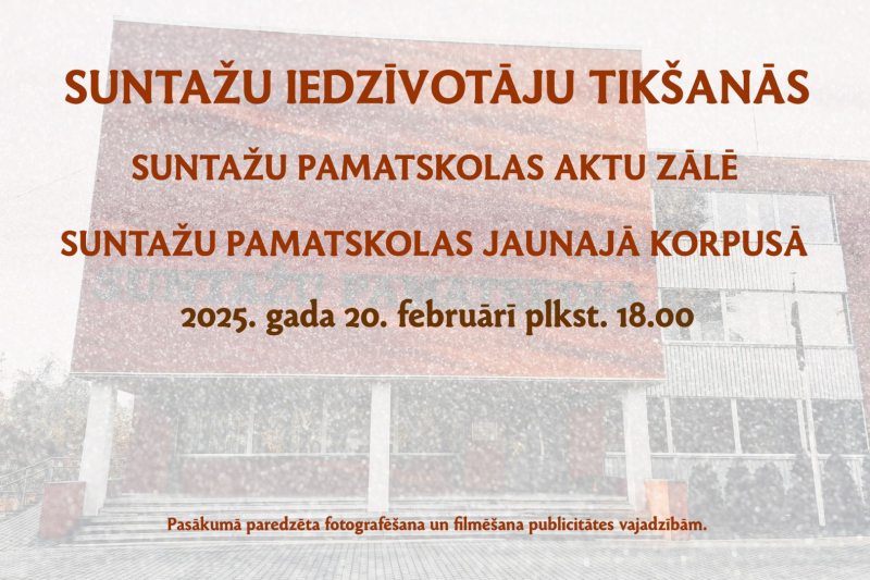 Aicinājums Suntažu pagasta iedzīvotājiem uz tikšanos 2025. gada 20. februārī plkst.18.00