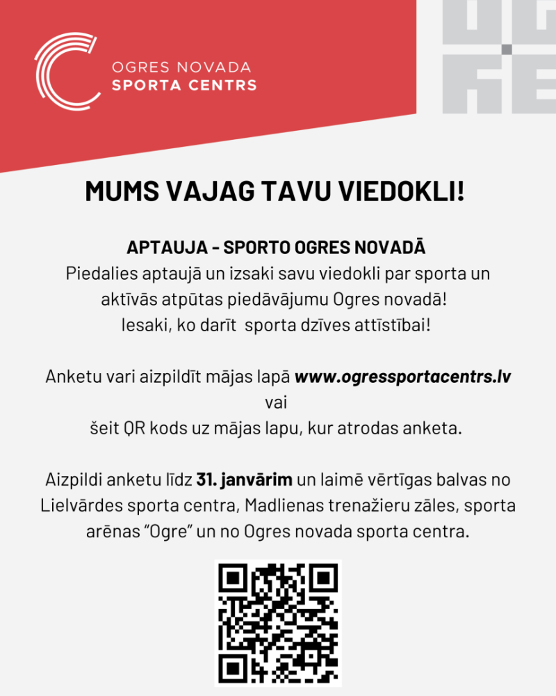 Aptauja "Sporto Ogres novadā"