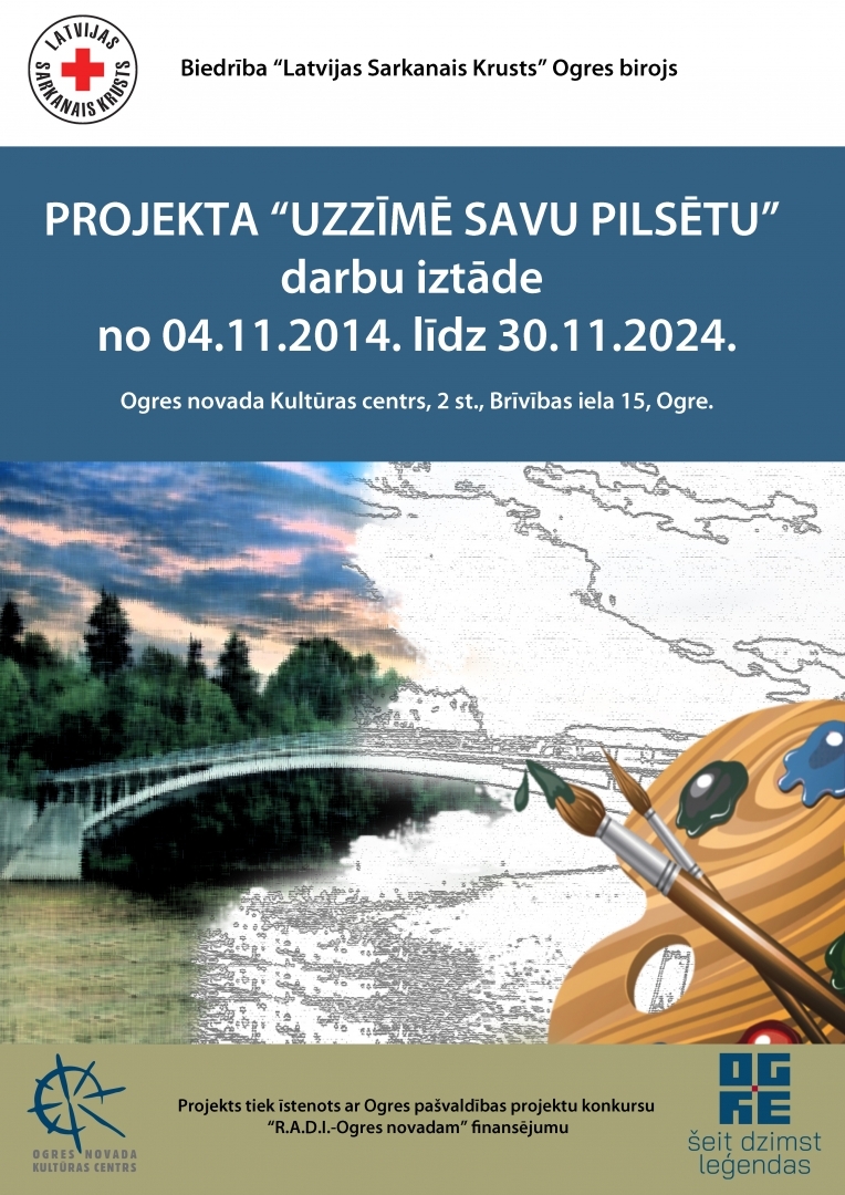 PROJEKTA “UZZĪMĒ SAVU PILSĒTU” darbu iztādi  izstādes atklāšana 04.11.2024. pulkstens 18:00, Ogres novada Kultūras centrs, 2 st., Brīvības iela 15, Ogre.  Izstādes periods no 04.11.2014. līdz 30.11.2024..