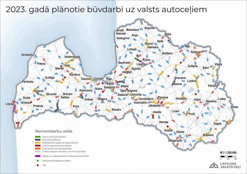 LVC mājas lapā publicēta karte ar šogad plānotajiem valsts ceļu remontdarbiem