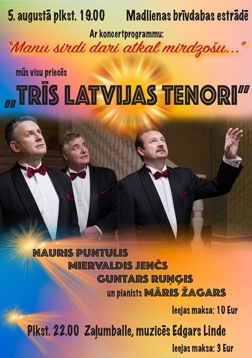 Koncerts "Trīs Latvijas tenori" Madlienā plakāts