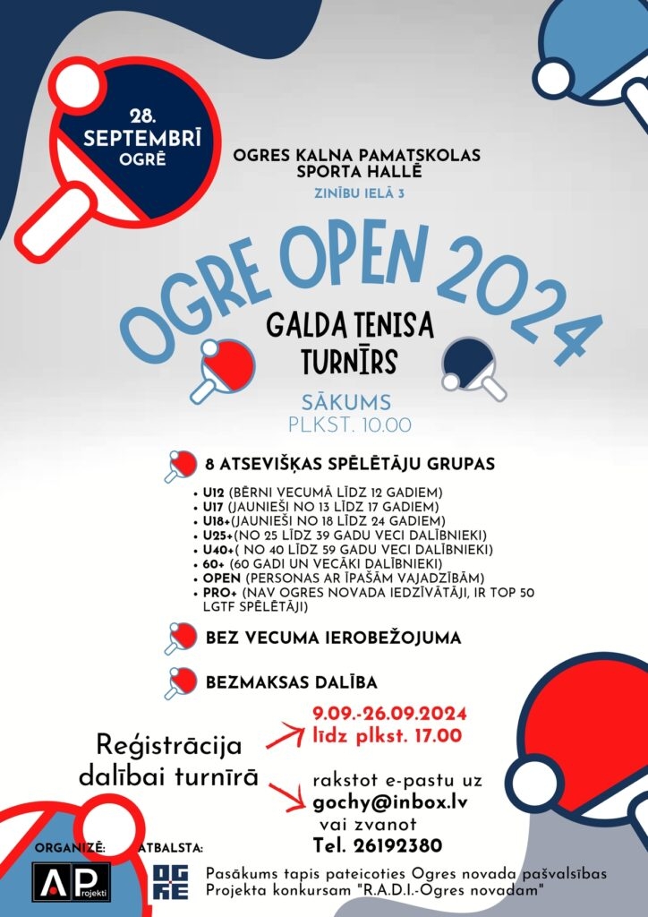 Ogre open 2024 galda tenisa turnīrs 28.09.2024.