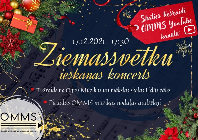 Ogres Mūzikas un mākslas skolas audzēkņu Ziemassvētku ieskaņas koncerta afiša