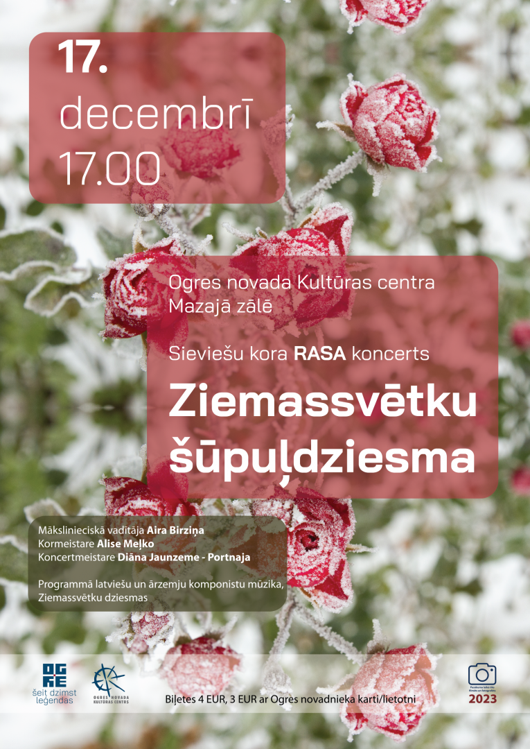 Sieviešu kora RASA koncerts ZIEMASSVĒTKU ŠŪPUĻDZIESMA plakāts 17.12.2023