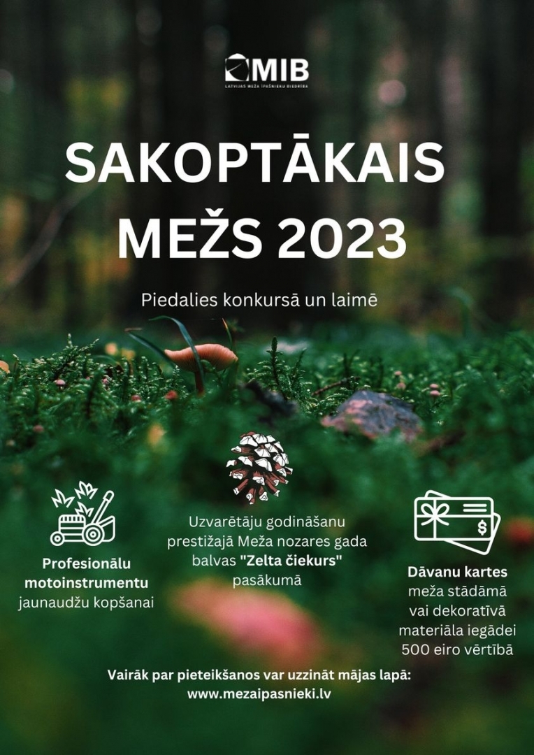 Afiša "Sakoptākais mežs 2023 - piedalies konkursā un laimē"