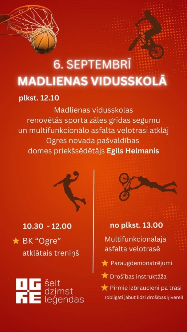 Sporta pasākumi un multifunkcionālās velotrases atklāšana Madlienā 06.09.2024.