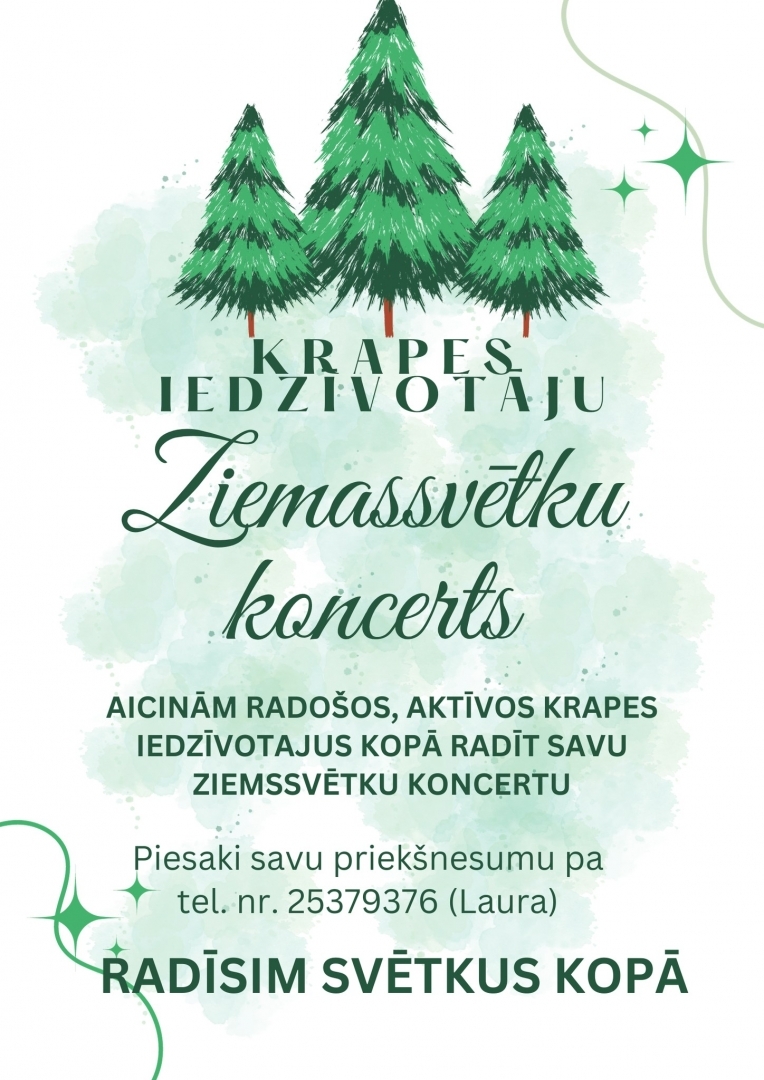 Krapes iedzīvotāju Ziemassvētku koncerts plakāts 26.12.2023