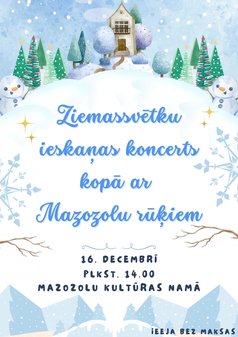 Ziemassvētku ieskaņas koncerts Mazozolos plakāts 16.12.2023